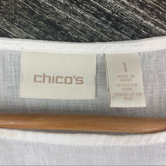 Chico’s White Linen Short Sleeve Top Blouse 1 M 8 - Picture 4 of 4